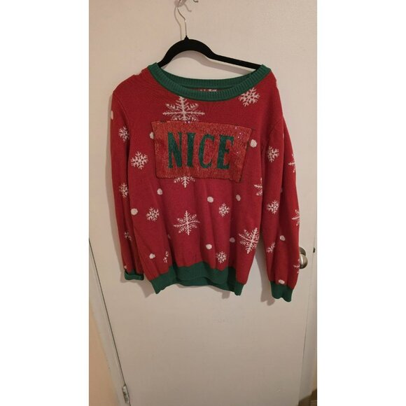 To be Jolly Ugly Christmas Sweater Womens Size XL Naughty Nice Swipe Sequins red - Picture 2 of 11